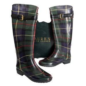 Lauren Ralph Lauren Rosslyn II Plaid Rain Boots Size 5